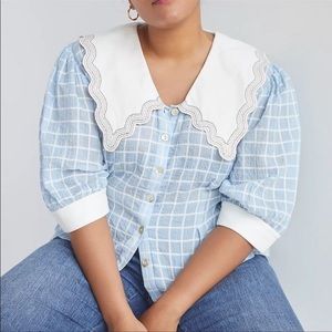 Anthropologie Plenty by Tracy Reese Embroidered Plaid Cotton Check Blouse